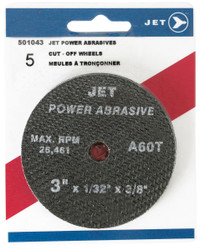 Jet 501043 - 3 x 1/32 x 3/8 A46T POWER ABRASIVE T1 Cut-Off Wheel (5/Pack)