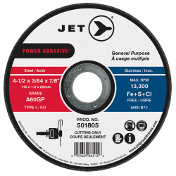 Jet 501805 - 4-1/2 x 3/64 x 7/8" A60GP POWER ABRASIVE T1 Cut-Off Wheel