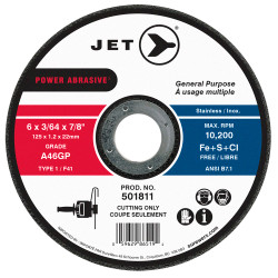 Jet 501811 - 6 x 3/64 x 7/8 A46GP POWER ABRASIVE T1 Cut-Off Wheel