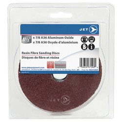 Jet 413A05 - 4-1/2 x 7/8 A36 Aluminum Oxide Resin Fibre Sanding Disc - Clamshell Package