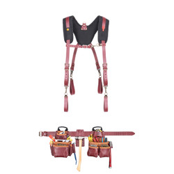 Kuny's 21453+21522 - 18 Pocket Top of the Line Pro Framer's Heavy Duty Leather Combo System with Suspenders
