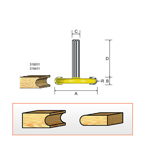 Kempston 318411 Canoe Router Bit – 1/2" Shank, 1-1/2" Cutting Diameter, 1/4" Cutting Length, 1/8" Radius - View #9