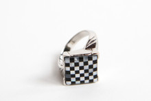 Here's a beautiful Sterling, Mother-of-Pearl and Black Onyx Checker Board Ring- Size 10