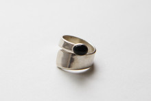 Sterling with Black Oval Onyx Ring- Size 8