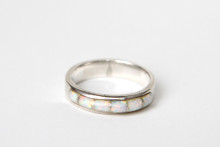 Sterling Silver with Channel Inlay Opal Ring- Size 8.5