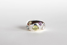 This is an Italian designed Sterling Silver ring with  Amethyst, CZ, Citrine, Aquamarine and Yellow Topaz- Size 6