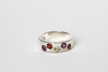 Sterling Silver with Synthetic  Amethyst, Garnet and Peridot Ring- Size 6