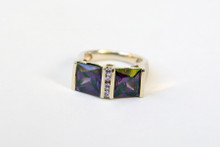 Sterling Silver with Gold Wash and Purple Cubic Zirconia Cocktail Ring- Size5.75
