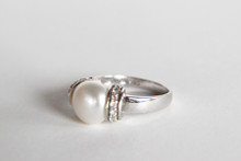 Sterling Silver with Cubic Zirconia and Pearl Ring- Size6.75