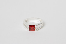 Sterling Silver with Red Diamonique Ring- Size 6