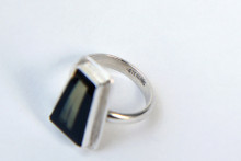 Sterling Silver with Black Jet and Mother-Of-Pearl Ring- Size 6