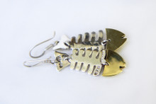 Vintage Mexican Sterling & Brass Articulated Fish Bone Earrings