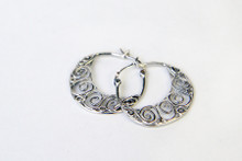 Sterling Silver Round Earrings with Twist & Twirl Design