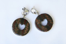 Silver with Painted Clay Round Earrings -Heart Cut-out