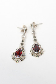 Sterling Marcasite and Garnet Dangle Earrings