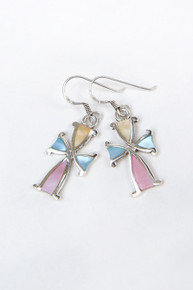 Sterling with Yellow, Blue & Pink MOP Cross Earrings