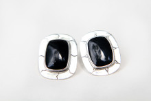 Sterling and Black Onyx Oval Earrings