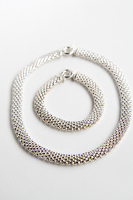 Sterling Woven Wire Bracelet and Necklace Impactful Set