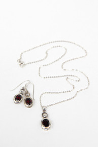 Sterling Silver with Garnet Necklace and Matching Earrings