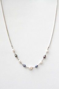 Beautiful Silver Silver with White and Black Pearl Necklace