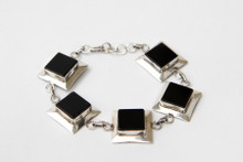 Sterling Silver with Five Black Square Link Bracelet