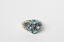 Sterling Silver Blue Topaz & Blue Sapphire Ring- Size 5.75.