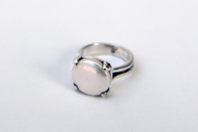 Sterling Silver with Button Pearl by Bask- Size 5.75