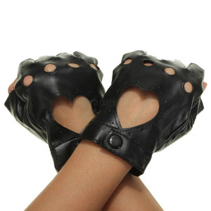 Synthetic Leather Fingerless Gloves with Heart Cut-Out