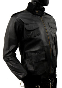 Black Zip-Up Leather Eduardo Aviator Bomber Jacket