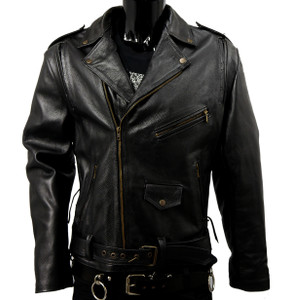 Black Biker Leather Jacket with Pads