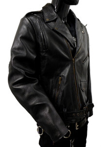 Black Biker Leather Jacket with Pads