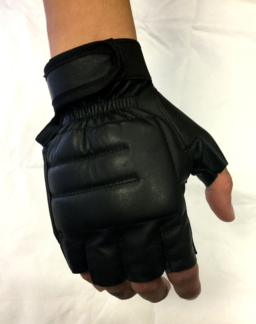 padded fingerless leather gloves