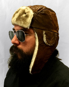 Tan Brown Fur Leather Aviator Hat