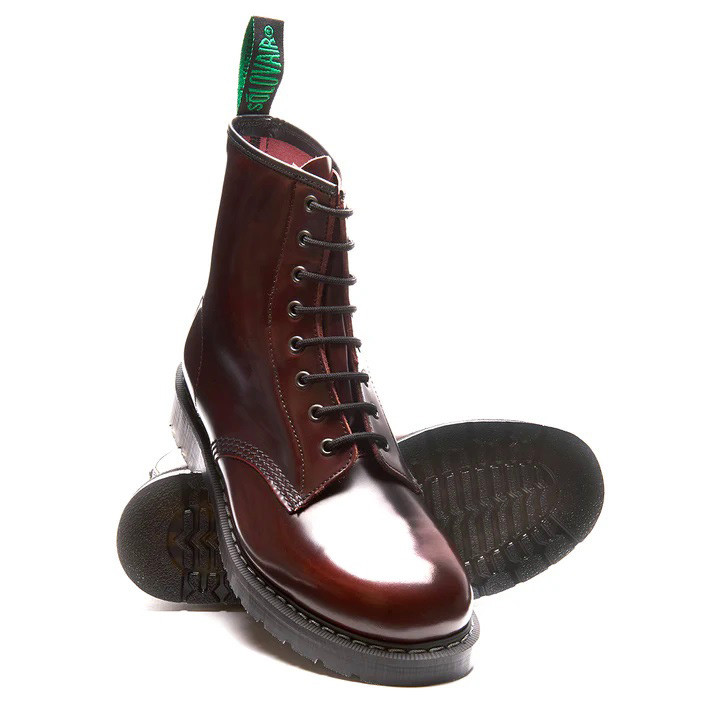 Solovair - 8i Burgundy Rub-Off Hi-Shine Derby Boots *Made in