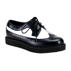 Black and White Leather Wingtip Creepers Shoes - Creeper-608