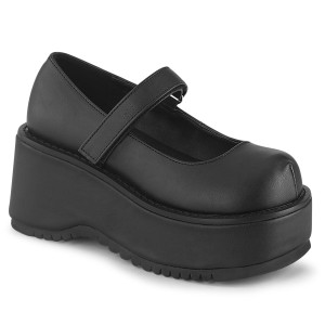 Women's Black Vegan 3 1/4" Platform Mary Jane Shoes - Dollie-01