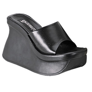 Black Slip-On Wedge Vegan Platform Sandals - Pace-01