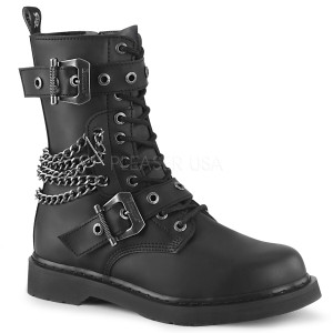 Black Vegan 10i Chained Unisex Combat Boots - BOLT-250