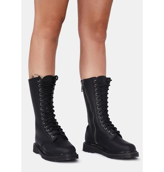 Black Vegan Knee High 14i Combat Boots - BOLT-300 - Nuclear