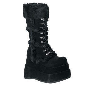Women's Black Vegan Furry Knee-High Platform Boots - Bear-202