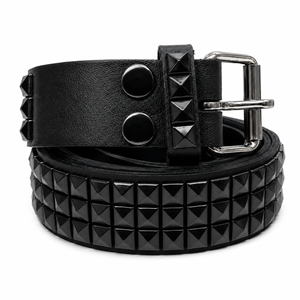 Leather Belt with Black Pyramid Studs