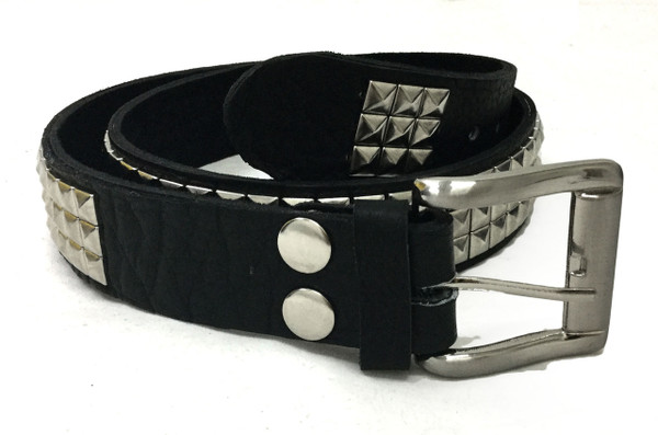 Leather Belt with Chrome Pyramid Studs