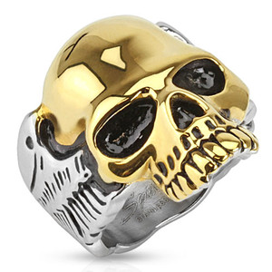 Two Tone Gold IP Skull Biker Ring