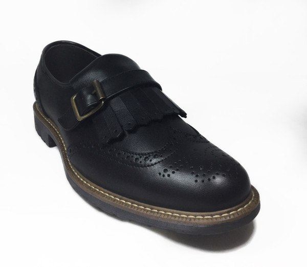 Black Brogue Monk Shoes With Chunky Sole