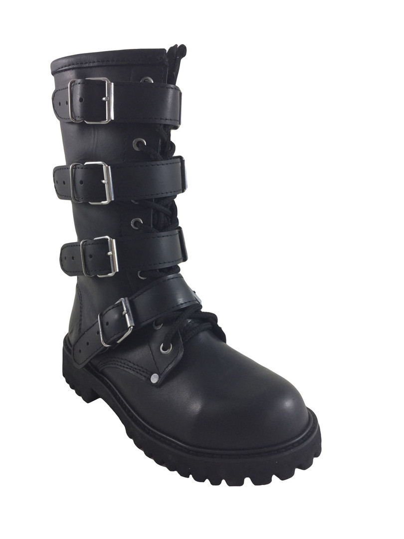 Furiosa Unisex Black Leather Strapped Steel Cap Toe Boots
