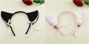 Lolita Fluffy Kitty Ears with  Bell & Ribbon