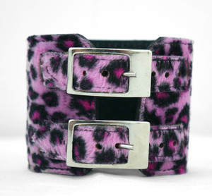 Double Decker Leopard Furry Cuff Bracelet