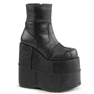 Black Vegan Patchwork Platform Unisex Ankle Boots - Stack-201