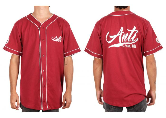Anti Baseball Style Red Button-Up Shirt