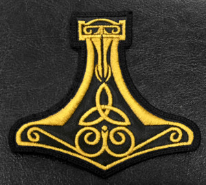 Thor's Hammer Mjolnir Gold 4x4" Embroidered Patch
